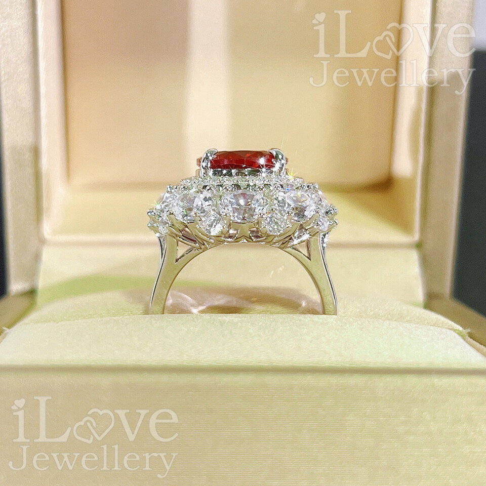 S925 5ct Created Ruby Oval Cut Cubic Zirconia Ring ILR051