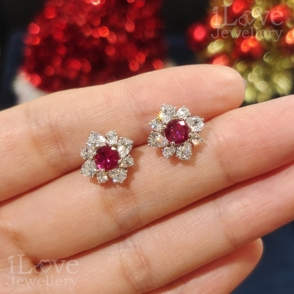 S925 Silver Created Ruby Cubic Zirconia Stud Earrings ILE022