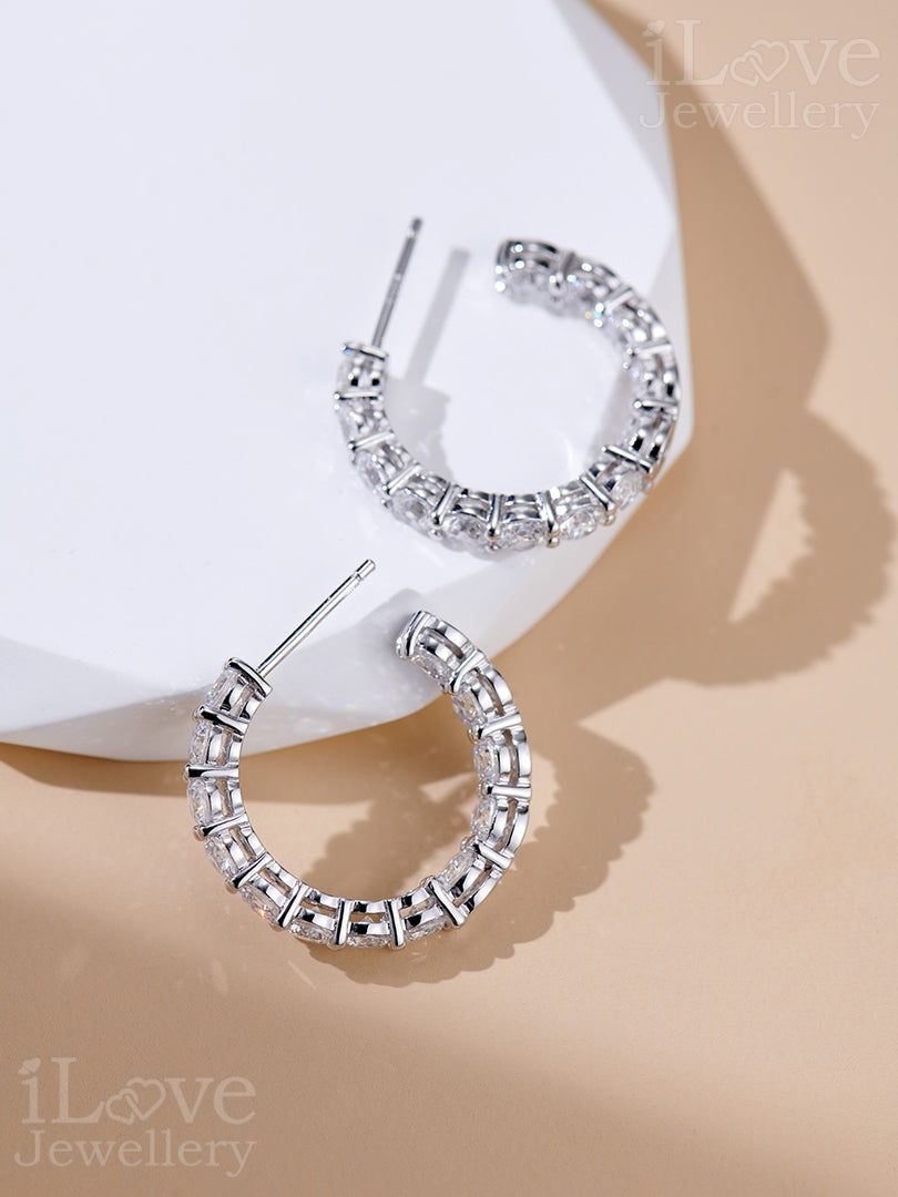 S925 Silver Cubic Zirconia Hoop Earrings ILE023