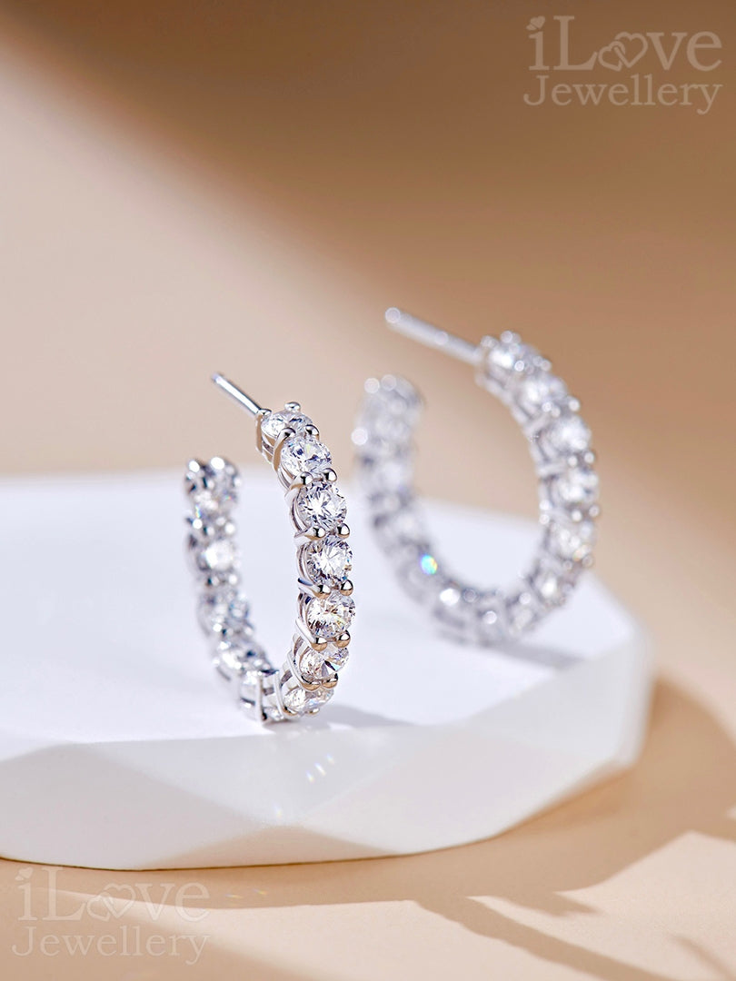 S925 Silver Cubic Zirconia Hoop Earrings ILE023