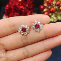 S925 Silver Created Ruby Cubic Zirconia Stud Earrings ILE022