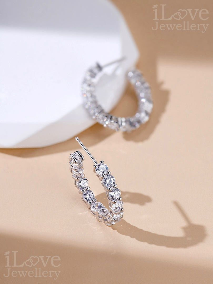 S925 Silver Cubic Zirconia Hoop Earrings ILE023