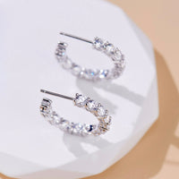 S925 Silver Cubic Zirconia Hoop Earrings ILE023