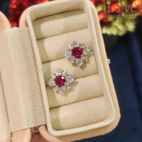 S925 Silver Created Ruby Cubic Zirconia Stud Earrings ILE022