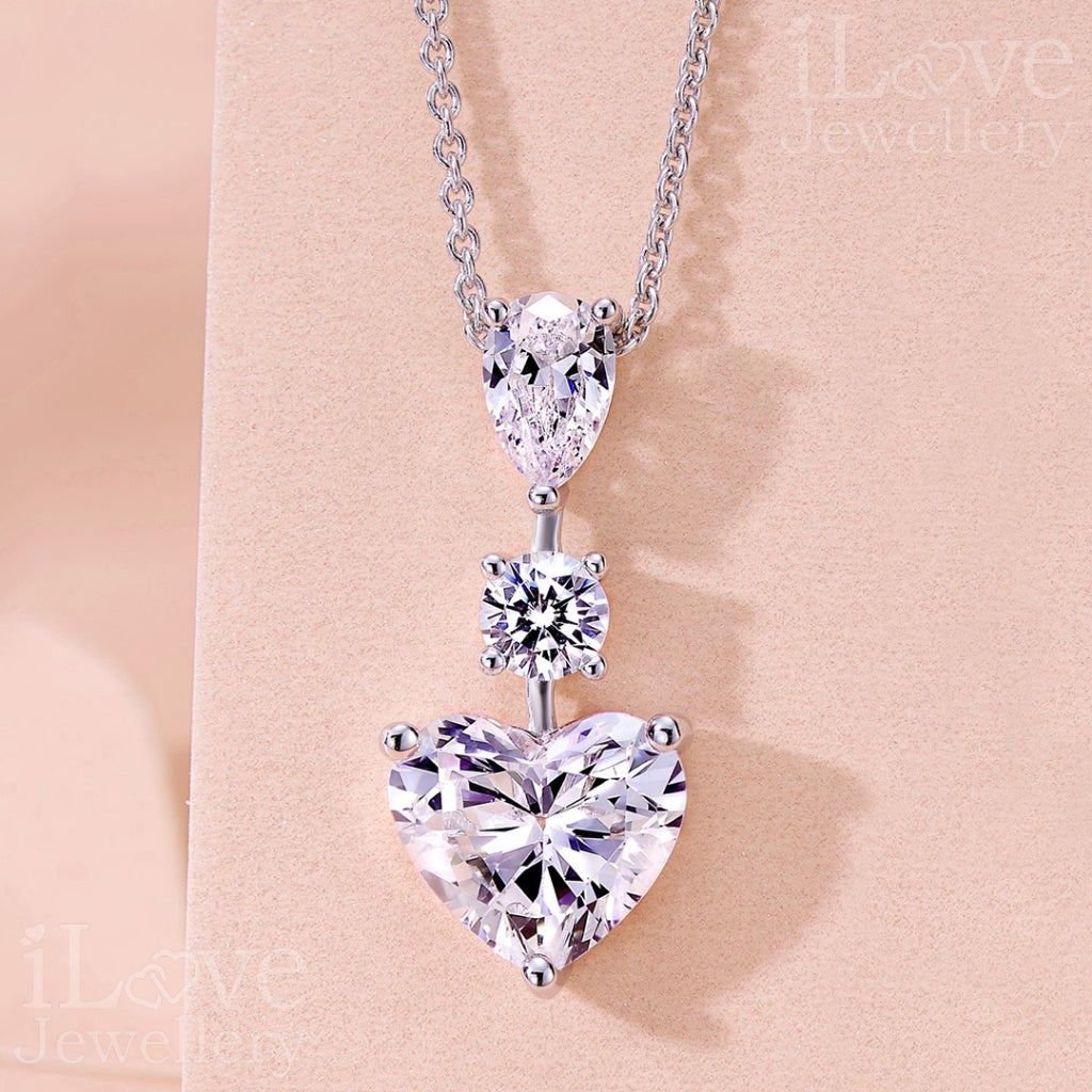 S925 Silver 2.0ct Heart Cut Cubic Zirconia Necklace ILN015