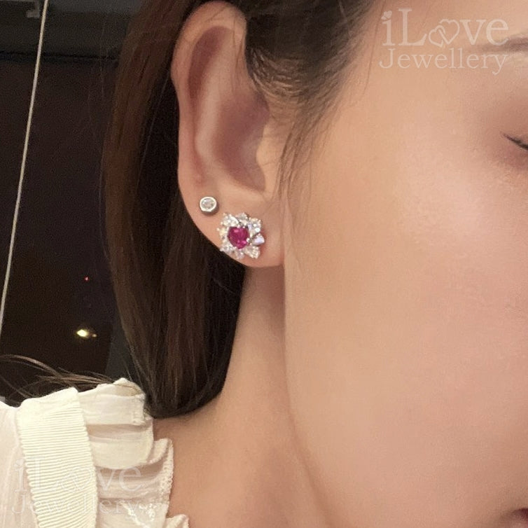 S925 Silver Created Ruby Cubic Zirconia Stud Earrings ILE022