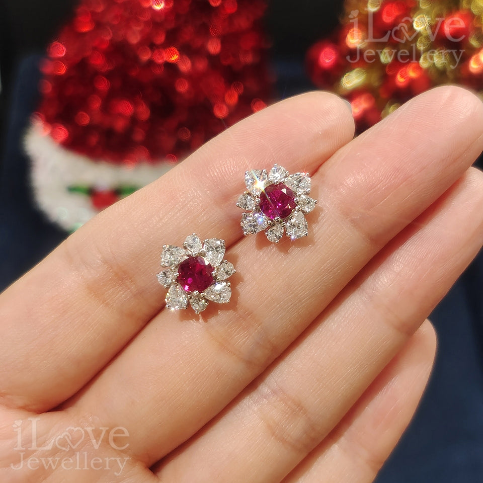 S925 Silver Created Ruby Cubic Zirconia Stud Earrings ILE022