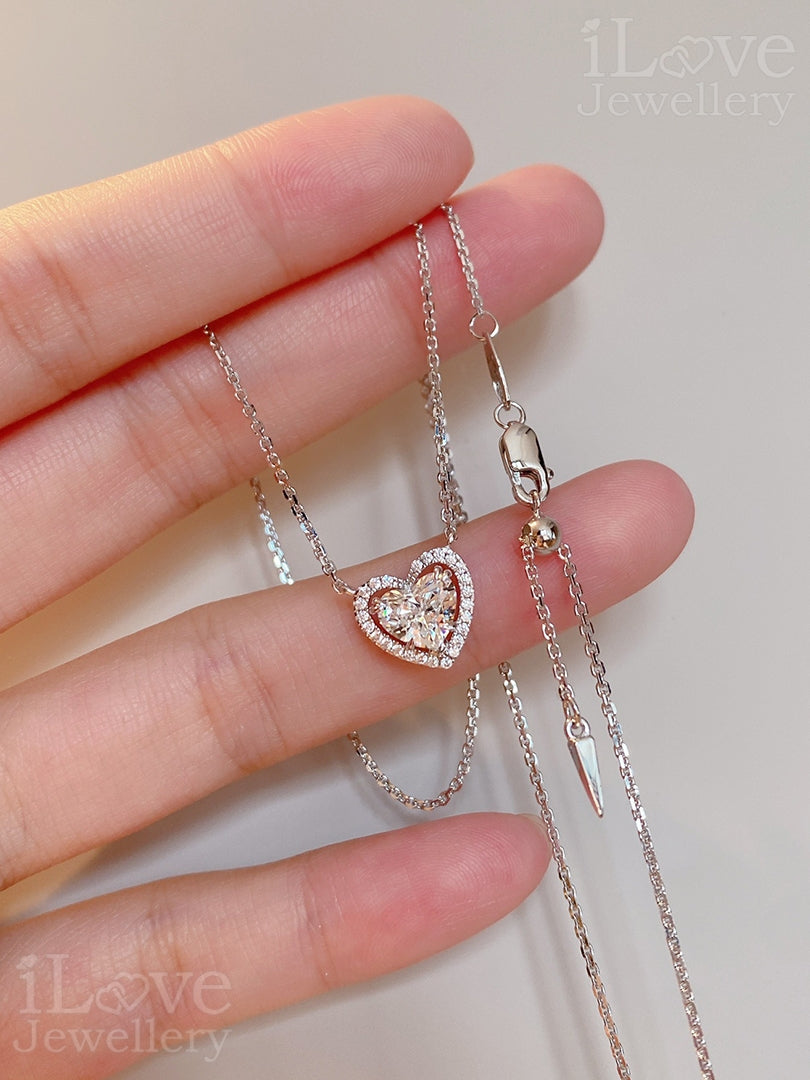 S925 Silver 1.0ct Heart Cut Cubic Zirconia Necklace ILN014