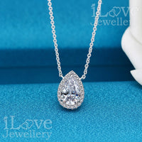 S925 Silver 3.0ct Pear Pendant Cubic Zirconia Necklace ILN013