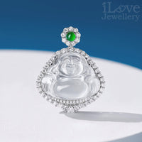 S925 Silver Buddha Pendant Albite Jade Cubic Zirconia Necklace ILN201