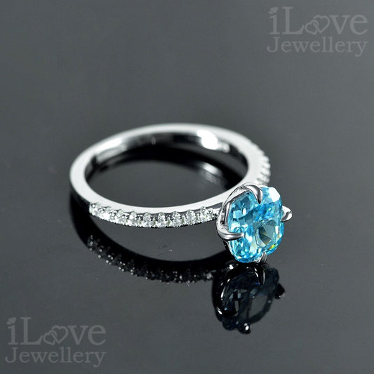 S925 Silver 1.5ct Sea Blue Cubic Zirconia Ring ILR038