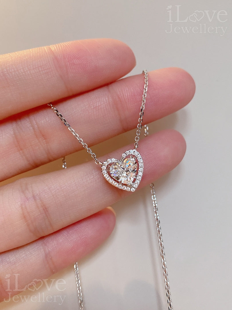 S925 Silver 1.0ct Heart Cut Cubic Zirconia Necklace ILN014