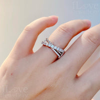 S925 Silver Round Cut Cross Row Diamond Cubic Zirconia Ring ILR062