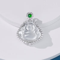 S925 Silver Buddha Pendant Albite Jade Cubic Zirconia Necklace ILN201