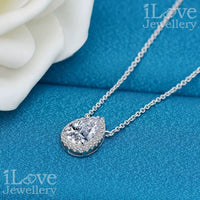 S925 Silver 3.0ct Pear Pendant Cubic Zirconia Necklace ILN013