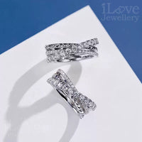 S925 Silver Round Cut Cross Row Diamond Cubic Zirconia Ring ILR062