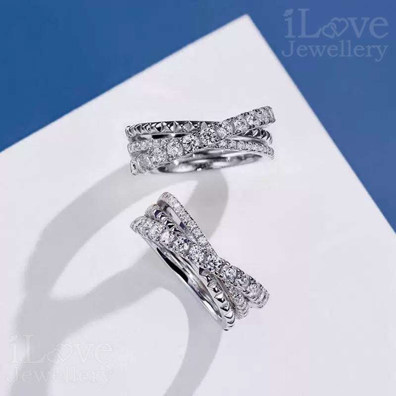 S925 Silver Round Cut Cross Row Diamond Cubic Zirconia Ring ILR062