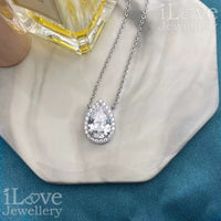 S925 Silver 3.0ct Pear Pendant Cubic Zirconia Necklace ILN013