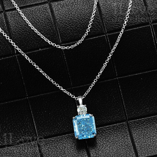 S925 Silver Sea Blue Color Cubic Zirconia Necklace ILN019