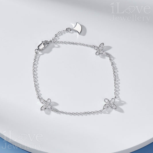 S925 Silver Butterfly Cubic Zirconia Bracelet ILB006