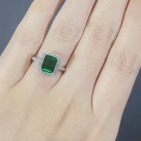 S925 1.8ct Green Lab Created Emerald + Cubic Zirconia Ring ILR027