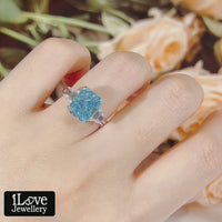 S925 4ct Light Sea Blue Radiant Cut Zirconia Ring ILR023