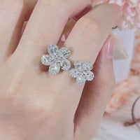 S925 Adjustable Flower Open Ring Cubic Zirconia ILR048