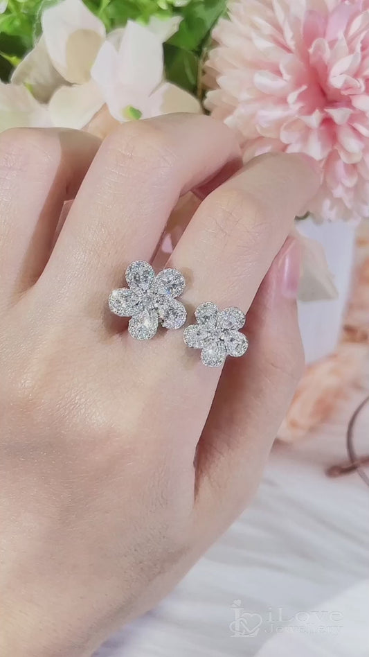 S925 Adjustable Flower Open Ring Cubic Zirconia ILR048