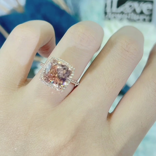 S925 5ct Cushion Cut Morganite Zircon Ring ILR028