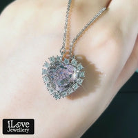 S925 6ct Pink Heart Shape Zirconia Pendant Necklace ILN006