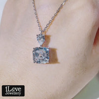 S925 5ct Asscher Cut Pendant Cubic Zirconia Necklace ILN009