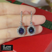 S925 Blue Created Sapphire Cubic Zirconia Drop Earrings ILE010