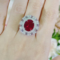 S925 5ct Created Ruby Oval Cut Cubic Zirconia Ring ILR051