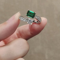 S925 1ct Green Lab Created Emerald Cubic Zirconia Adjustable Ring ILR060