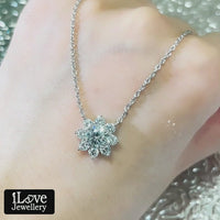 S925 Silver Sunflower Pendant Cubic Zirconia Necklace ILN003