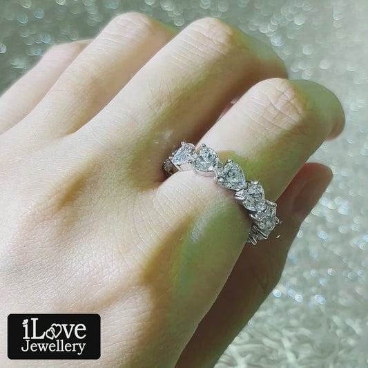 S925 Heart Shape Row Full Diamond CZ Ring ILR005