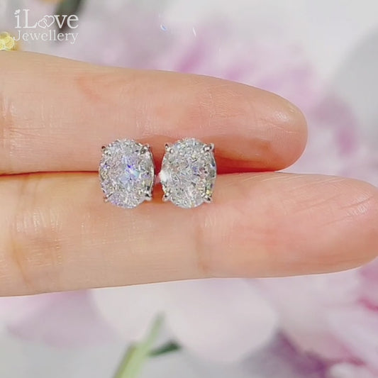 S925 1.9ct Oval Cubic Zirconia Earrings ILE013