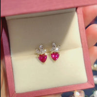 S925 Heart Shape Created Ruby Zirconia Earrings ILE021