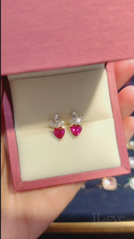 S925 Heart Shape Created Ruby Zirconia Earrings ILE021